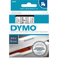 DYMO D1 LABEL CASSETTE TAPE 19mm x 7M Black on Clear