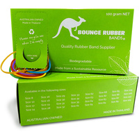 BOUNCE RUBBER BANDS¬Æ ASSORTED SIZES AND COLOURS 100GM BOX