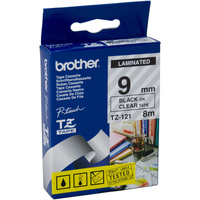 BROTHER TZE-121 P-TOUCH TAPE 9mmx8m Black On Clear