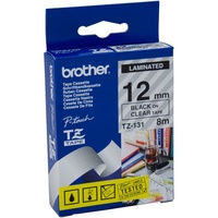 BROTHER TZE-131 P-TOUCH TAPE 12MMx8M Black on Clear Tape