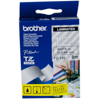 BROTHER TZE-135 P-TOUCH TAPE 12MMx8M White on Clear Tape