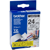 BROTHER TZE-151 P-TOUCH TAPE Ptouch 24mmx8m Black On Clear