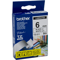BROTHER TZE-211 P-TOUCH TAPE 6MMx8M Black On White