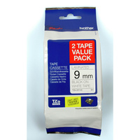 BROTHER TZE-221V2 P-TOUCH TAPE 9mmx8m Black On White Pack of 2
