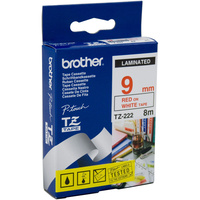 BROTHER TZE-222 P-TOUCH TAPE 9mmx8m Red On White Tape