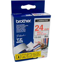 BROTHER TZE-252 P-TOUCH TAPE 24mmx8mt Red On White Tape