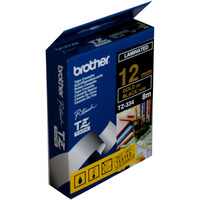 BROTHER TZE-334 P-TOUCH TAPE 12MMx8M Gold on Black Tape