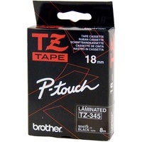 BROTHER TZE-345 P-TOUCH TAPE 18mmx8mt White On Black Tape