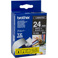 BROTHER TZE-355 P-TOUCH TAPE 24mmx8mt White On Black Tape
