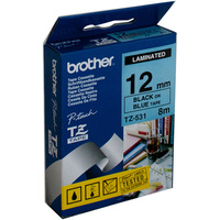 BROTHER TZE-531 P-TOUCH TAPE 12MMx8M Black on Blue Tape
