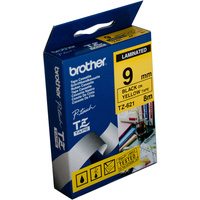 BROTHER TZE-621 P-TOUCH TAPE 9mmx8mt Black On Yellow Tape