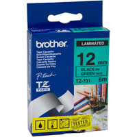 BROTHER TZE-731 P-TOUCH TAPE 12MMx8M Black on Green Tape